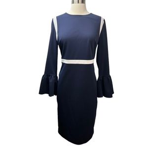 Calvin Klein Navy & White Colorblock Long Sleeve Dress 12